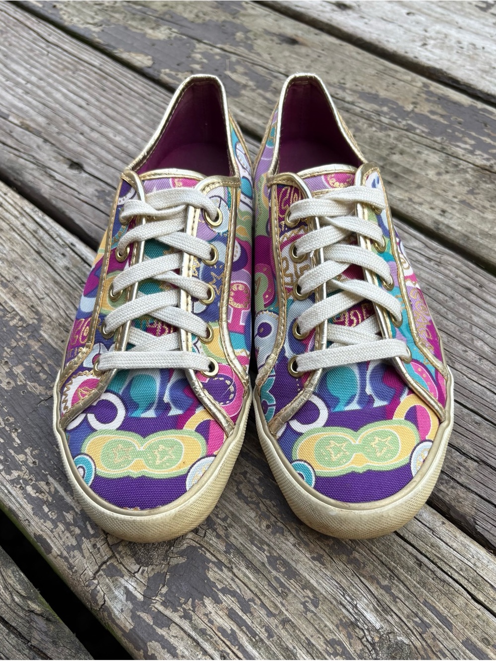 Coach Women's Colorful Patterned Canvas Sneakers Size 8.5